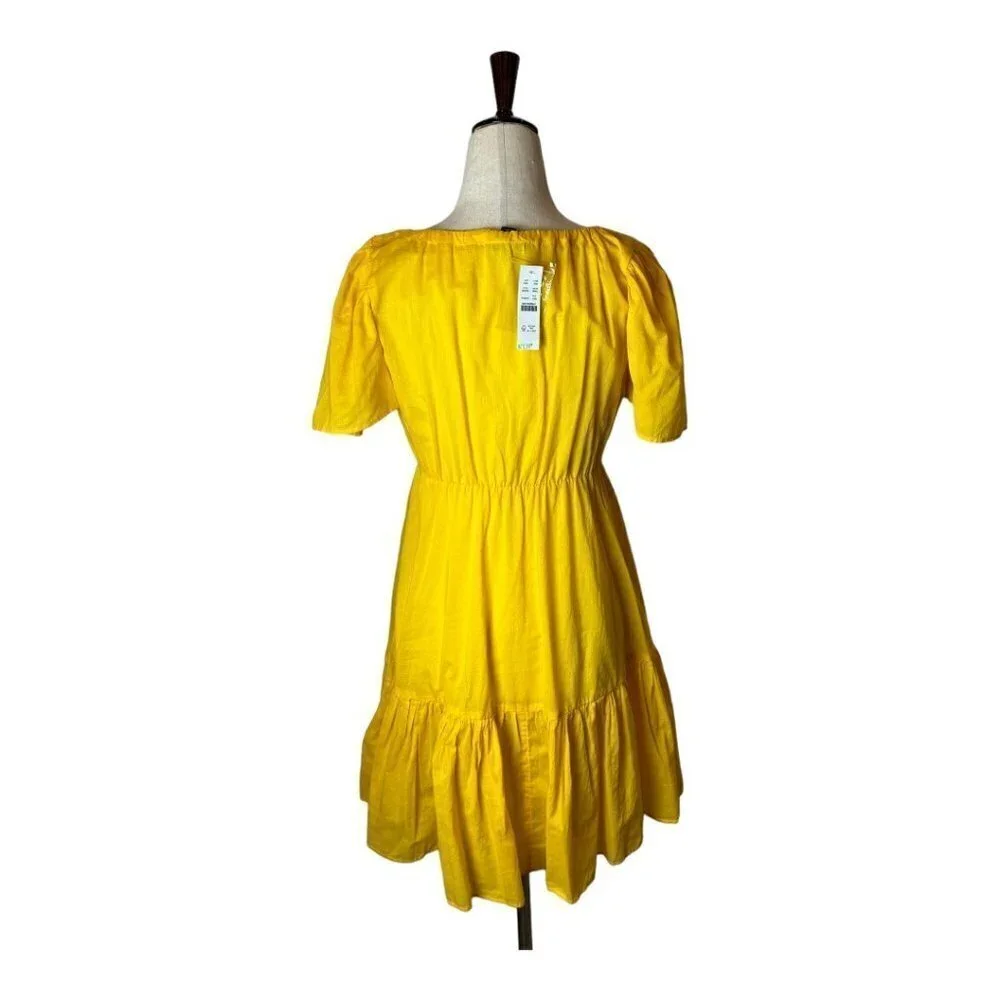 J Crew Dress Women XXS Yellow NWT Cotton Voile Tiered Button Front Beach‎ Boho